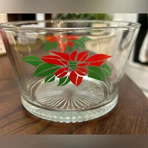 Indiana Glass Holiday Poinsettia Ice Bucket or Serving Bowl 4.25” tall 7” across